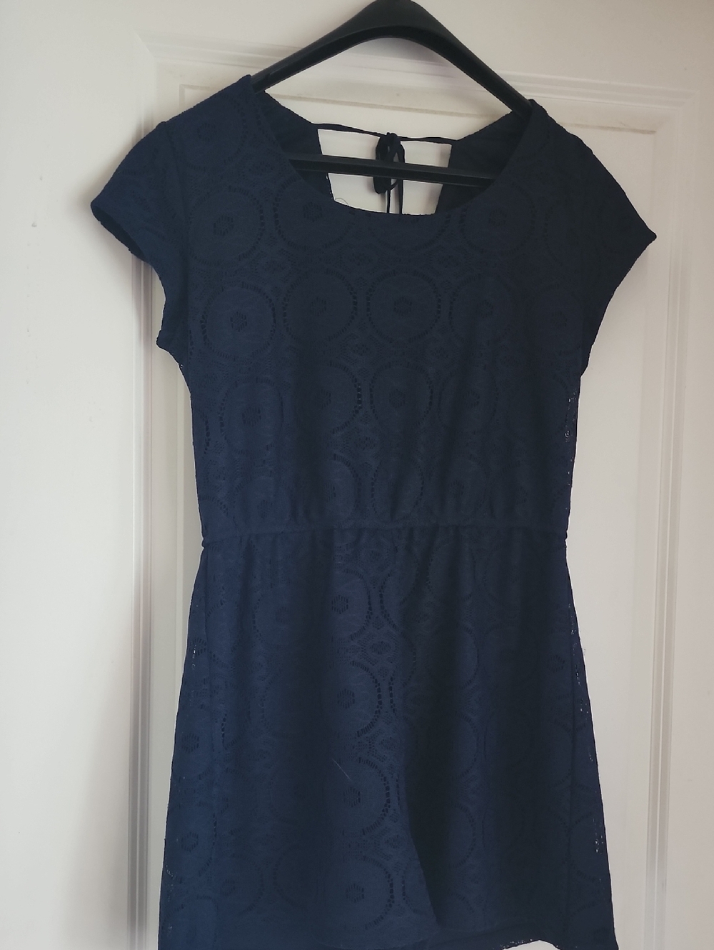 Maurices Navy Crochet/Lace Cap-Sleeve Romper
